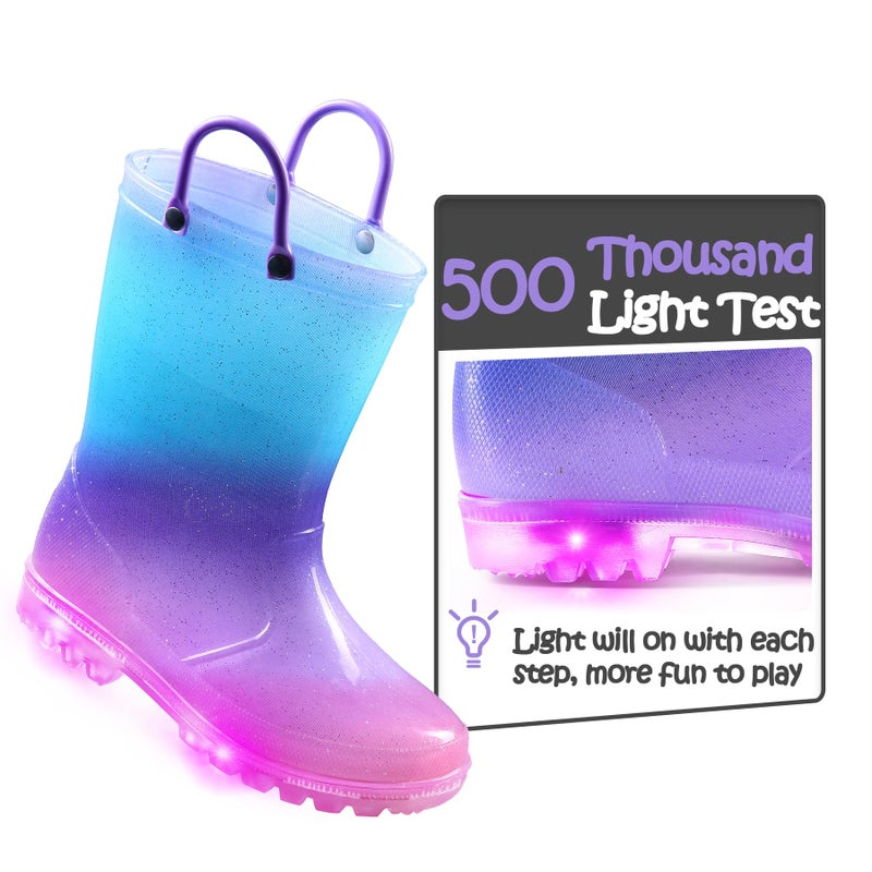 K KomForme Toddler Light Up Rain Boots for Girls Boys Waterproof Rain Boots with Handles Outdoors - Image 3
